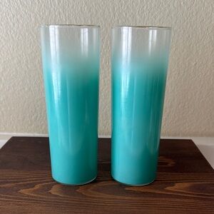 Mid Century Modern Blendo Turquoise Tom Collins Glasses Set of 2